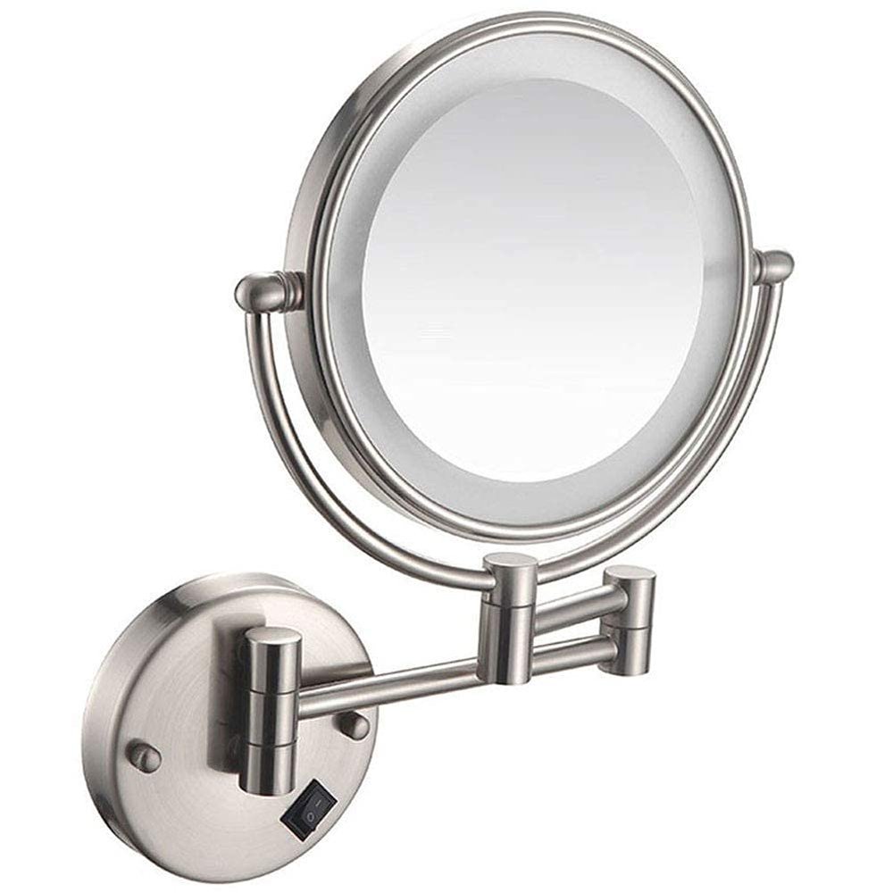 coseclinic Led Lighted Makeup Mirror Wall Mount 5X Magnifying Cosmetic Mirror 360 Swivel Extendable Two Sided Vanity Mirror for Bathroom,UK Plug/Nickel Brushed