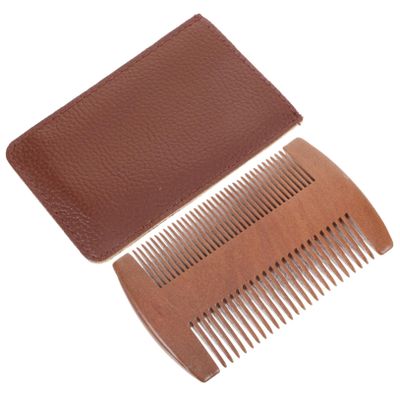 Beatifufu Four-sided Beard Comb Storage Bag Static Design for Easy Beard Styling Coarse and Fine Teeth for Men Random Brown Style