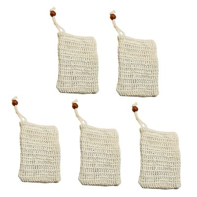 Beatifufu 5pcs Exfoliating Soap Bag Drawstring Soap Pouches for Handmade Facial Convenient Foaming Skin Care for Shower Bath Use Wooden Beads