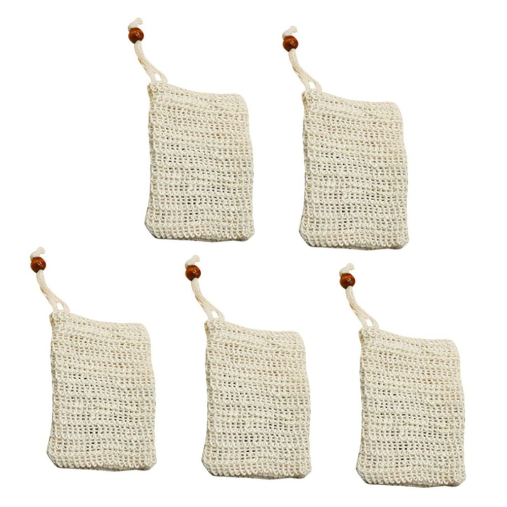 Beatifufu 5pcs Exfoliating Soap Bag Drawstring Soap Pouches for Handmade Facial Convenient Foaming Skin Care for Shower Bath Use Wooden Beads