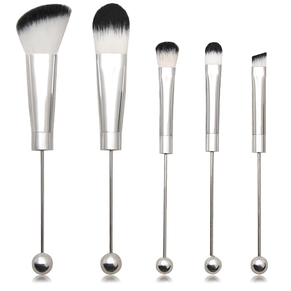Hubceuo Beadable Makeup Brushes Silicone Beads DIY Makeup Cosmetic Brushes Beaded Brushes Kit for DIY, Silver