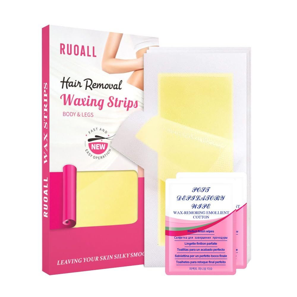 RUOALL Waxing Strips, Double-sided Wax Strips for Hair Removal Bikini Wax Strips for Brazilian Waxing Strips for Face, Eyebrows, Lips, Armpits, Arms, Legs, Bikini - 24 Strips Yellow