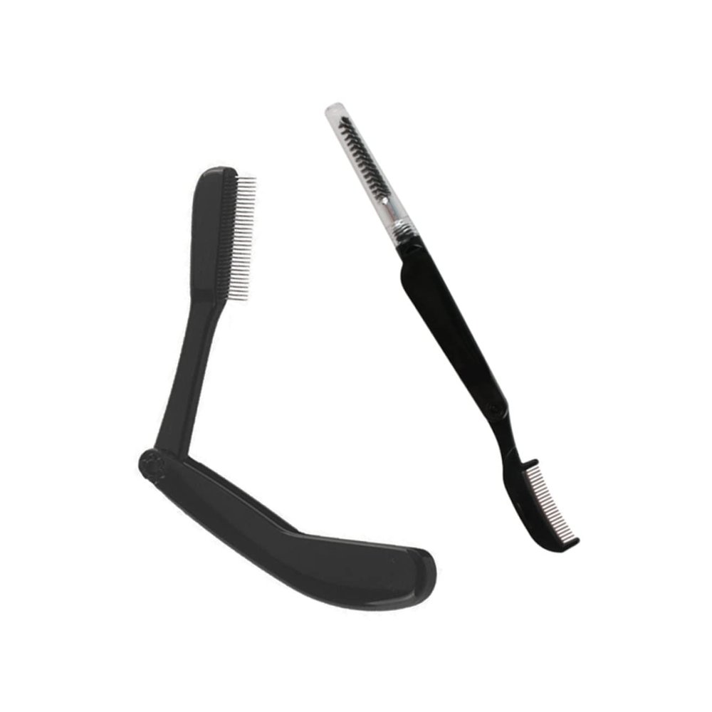 Beatifufu 2pcs Foldable Eyebrow Grooming Combs Stainless Steel Plastic Handle for All Eyebrow Types Portable Beauty Tool for Women and Girls