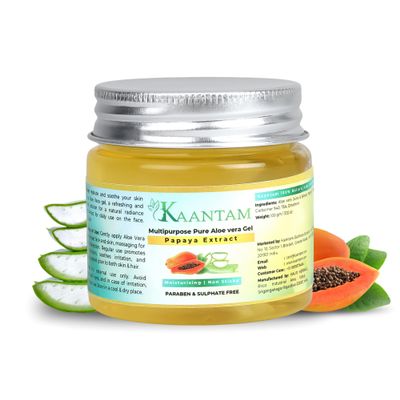 Kaantam Aloe Vera Gel with Papaya Extract  Naturally Scented Lightweight Gel for Face, Hair & Body  Hydrating, Non-Greasy, Daily Moisturizer for All Skin Types  100g / 3.5 oz