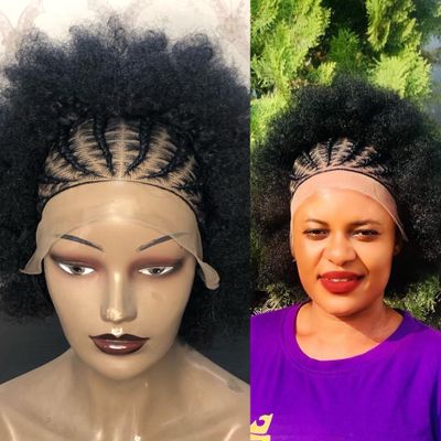 Braided wig lace frontal wig for black women. Human hair .wig.Cornrows, box braids wig.