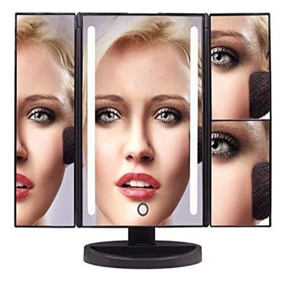 ZWFENG Portable Vanity Mirror, Tri-Fold Make Up Dressing Table Mirrors with 21 LED Lights for Bedroom Table Desk Sturdy Foldable