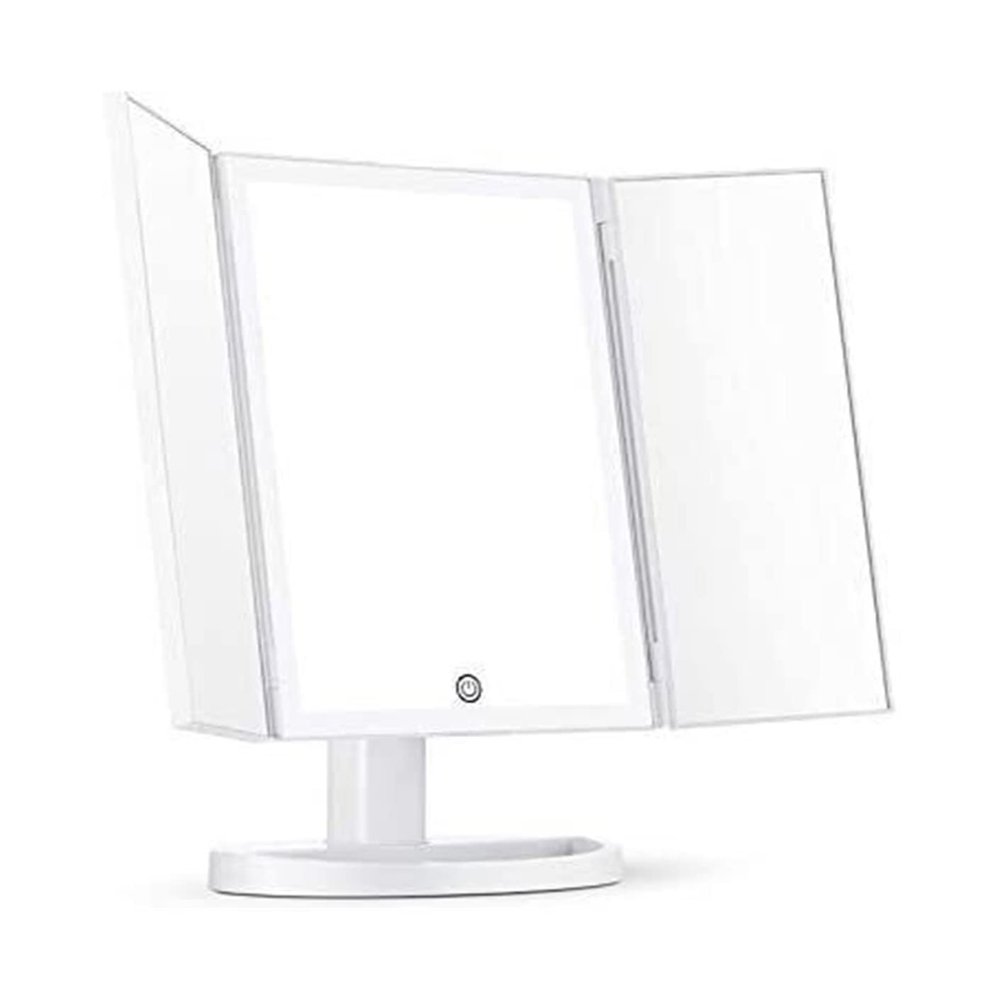 ZWFENG Foldable Makeup Mirror, Vanity Mirror Dimmable LED Lights with Wide-Angle t-Button Screen and Countertop Adjustable