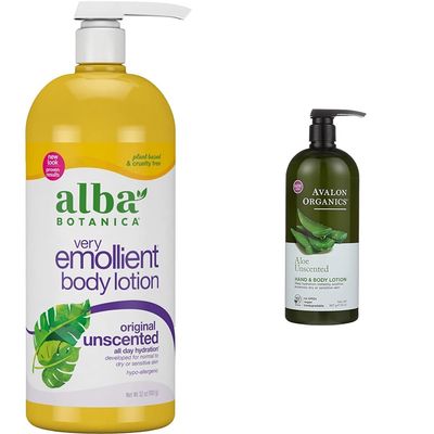 Alba Botanica Very Emollient Body Lotion, Unscented Original, 32 Oz & Avalon Organics Hand & Body Lotion, Aloe Unscented, 32 Oz