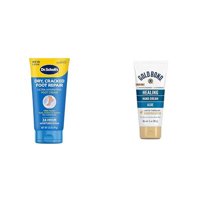 Dr. Scholl's Dry, Cracked Foot Repair Ultra-Hydrating Foot Cream 3.5 oz & Gold Bond Healing Hand Cream, 3 oz., With Aloe, Moisture That Lasts Through Handwashing