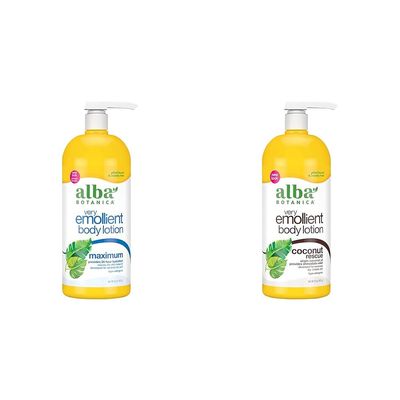 Alba Botanica Very Emollient Body Lotion, Maximum Dry Skin Formula, 32 Oz & Very Emollient Body Lotion, Coconut Rescue, 32 Oz