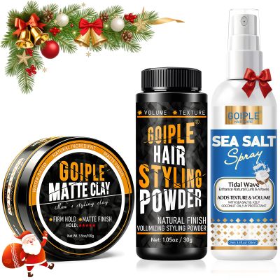 Matte Clay Firm Hold Hair Clay for Men Water Based & Hair Styling Powder for Natural Finish Volumizing & Texturizing Hair Powder & Sea Salt Spray for All Hair Adds Instant Thickness Light Hold (3PCS)