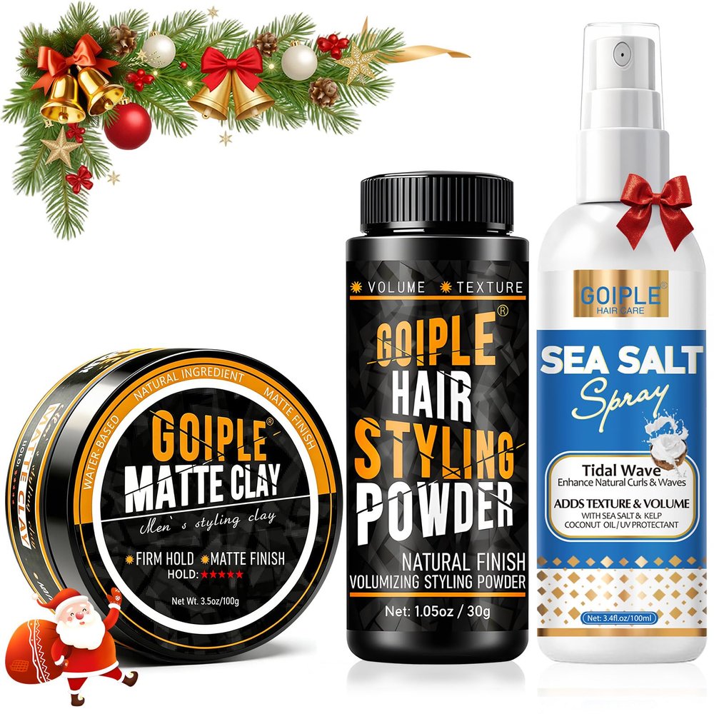 Matte Clay Firm Hold Hair Clay for Men Water Based & Hair Styling Powder for Natural Finish Volumizing & Texturizing Hair Powder & Sea Salt Spray for All Hair Adds Instant Thickness Light Hold (3PCS)