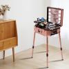 BFDIEEM Aluminum Trolley Makeup Train Case with LED Light Professional Cosmetic 22'' Make up Cosmetic Organizer Studio with Stand Rolling Lighted Makeup Vanity Station 3 Color Light (Champagne Gold) view 4