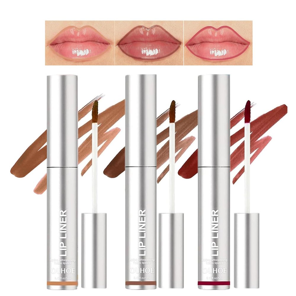 LuckNest 3 Colors Peel Off Lip Liner Tattoo, Peel Off Lip Stain with Matte Finish, Long Wear Lip Liner Lipstick, Long Lasting, Waterproof, Transfer-proof, Highly Pigmented Color Makeup for Women