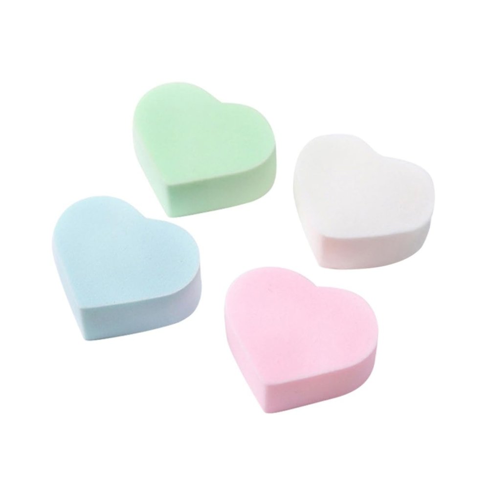 Ipetboom 4pcs Heart Shape Facial Cleaning Sponge Puff Set Dual Use Wet and Dry Makeup Tool Biodegradable Skin Care Sponge for All Skin Types Mixed Colors
