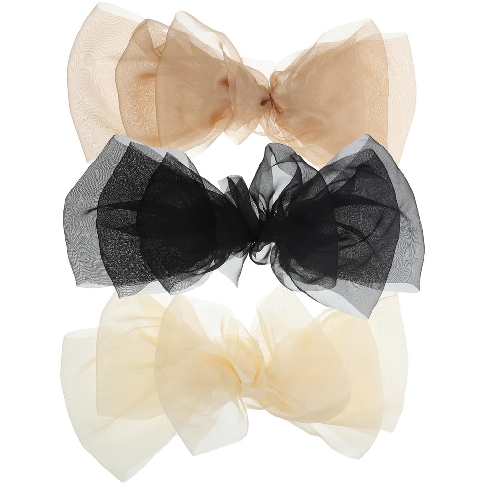 LUOZZY 3 pcs Large Bow Hair Clip Big Bow Hair Pins Cute Spring Hair Barrette Women Girls Hair Accessories - Black+Brown+Beige