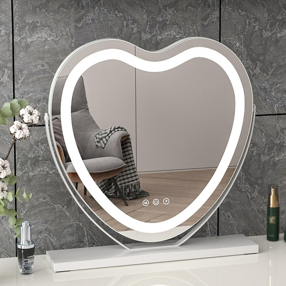 Vanity Mirror With Lights, Heart Shaped Vanity Mirror With LightsLED Makeup Mirror, Lighted Mirror With Dimmable 3 Modes, Touch Screen Control Vanity Mirror White, 360-Degree Rotation ( Color : White