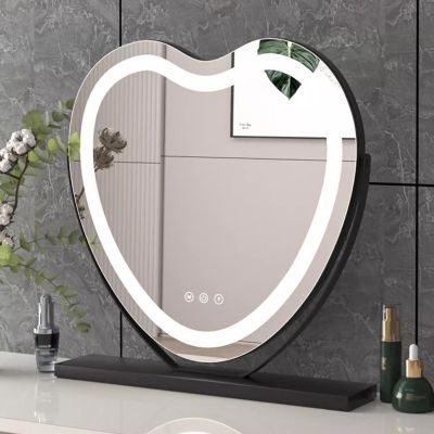 Vanity Mirror With Lights, Heart Shaped Vanity Mirror With LightsLED Makeup Mirror, Lighted Mirror With Dimmable 3 Modes, Touch Screen Control Vanity Mirror White, 360-Degree Rotation ( Color : Black