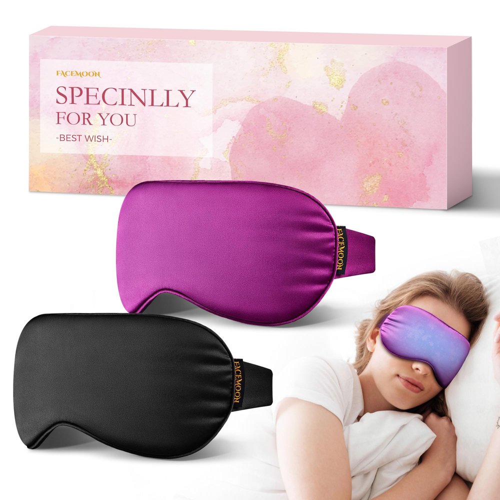 2PCS Cold Eye Mask: Cooling Eye Mask for Puffy Eyes, Headache, Migraines Relief - Cold Compress for Dark Circles, Tired Eyes, After Surgery - Reusable Gel Ice Pack, Weighted Sleep Mask(Black,Purple)