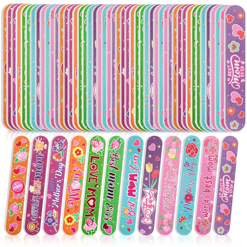 Gisafai 48 Pcs Mother's Day Gift Mom Emery Board Mother's Day Double Sided Nail File Manicure Tools for Party Supplies 12 Styles