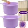 2-pack Silicone Wax Warmer Liner, Silicone Wax Bowl for Wax Warmer, Non-Stick Wax Melt Warmer Wax Pot Replacement, Reusable Wax Melt Liner with 50 Pcs Wax Spatula Sticks for Hair Removal purple view 1