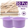 2-pack Silicone Wax Warmer Liner, Silicone Wax Bowl for Wax Warmer, Non-Stick Wax Melt Warmer Wax Pot Replacement, Reusable Wax Melt Liner with 50 Pcs Wax Spatula Sticks for Hair Removal purple view 2
