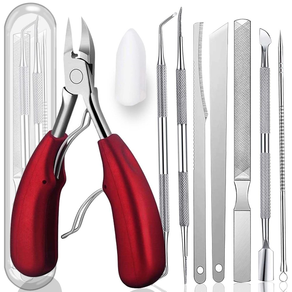 10PCS Toenail Clippers Tool, Ingrown toenail Tool, Professional Thick & Ingrown Toe Nail Clippers for Men & Seniors(red)