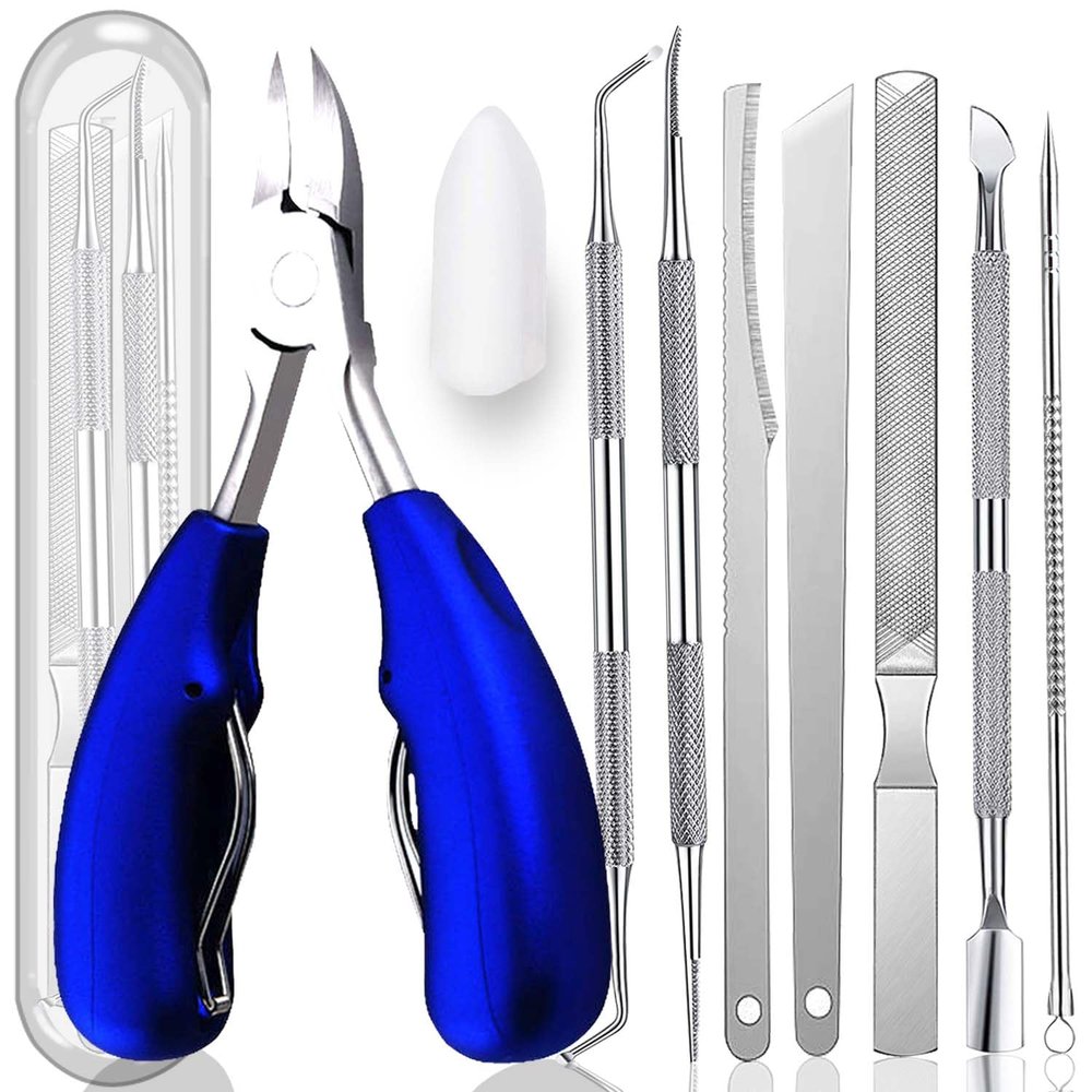 10-Pack Ingrown Toenail Tools Stainless Steel Foot Nail Tools, Heavy Duty Sharp Toenail Clippers, Clippers Set for Thick Nails and Ingrown Toenail(Blue)