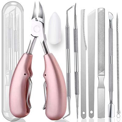 10PCS Toenail Clippers Tool, ingrown Nail Tool, Professional Thick & Ingrown Toe Nail Clippers for Men & Seniors(Pink)