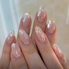 Press on Nails Medium Oval Aurora False Nails Artificial Acrylic Nails Glitter Sequins Gold Foil Design Fake Nails 24Pcs Full Cover Glossy Reusable Coffin Nails Glue on Nails for Women view 1