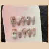 Handmade nail wearing, pink Flower long style drill through, metal illusion long style nail patch (Size : L) view 1