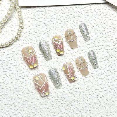 OIEGNFTD Handmade Wearing Nail Cute Cartoon Japanese Matte Relief Nail Art, Detachable and Reusable Nail Patch (Size : S)