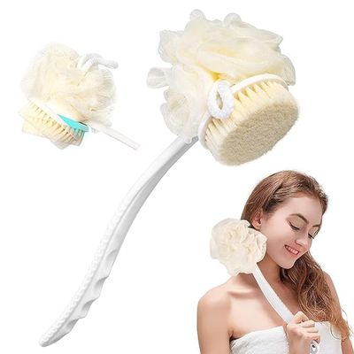 2 in 1 Back Body Bath Brush with Bristles and Loofah Back Scrubber with Curved Long Handled for Skin Exfoliating Bath, Massage Bristles Suitable for Wet or Dry, Men and Women(Multi) (A1)