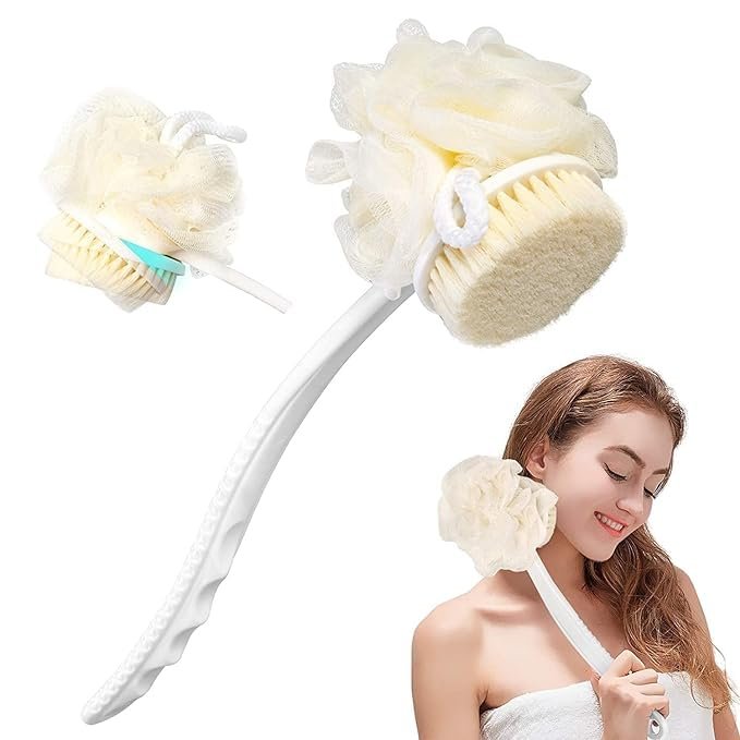 2 in 1 Back Body Bath Brush with Bristles and Loofah Back Scrubber with Curved Long Handled for Skin Exfoliating Bath, Massage Bristles Suitable for Wet or Dry, Men and Women(Multi) (A1)