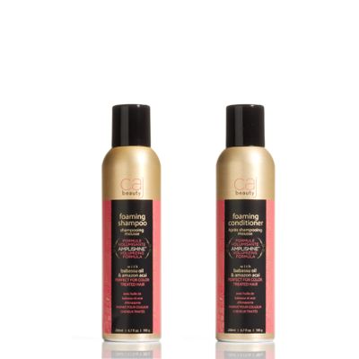 CAJ Beauty Foaming Shampoo & Conditioner, Nourishes and provides volume to your hair, Infused with Babassu Oil and Amazon Acai Fruit to nourish and strengthen your hair, 2 x 6.7oz Travel Cans