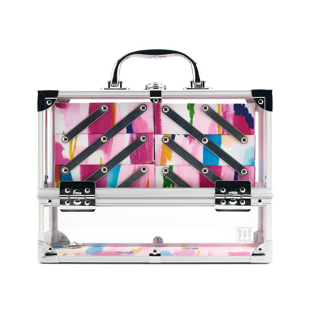 Caboodles Neat Freak Train Case, Watercolor | 6-Tray Cosmetic Organizer with Locking Latch