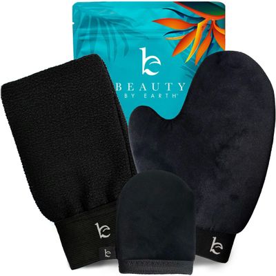 Self Tanning Mitt Applicator Set  3-in-1 Velvet Mitts, Exfoliating Glove & Face Body Tanner Mitts for Streak-Free Tan, Reusable Self Tanner Mitt Kit for Lotion, Mousse & Spray