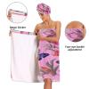 Bulletgxll Colorful Butterflies Women's Shower Wrap Towel Set of 3 Adjustable Spa Body Wrap Super Absorbent Bathrobe with Hair Towel & Headband view 4