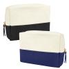 Muka 2 Pack Canvas Makeup Bag with PU Leather Bottom, Large Capacity Travel Cosmetic Case-Black & Navy view 1