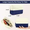 Muka 2 Pack Canvas Makeup Bag with PU Leather Bottom, Large Capacity Travel Cosmetic Case-Black & Navy view 2