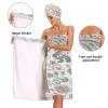 Bulletgxll Pink and Green Paisley Women's Shower Wrap Towel Set of 3 Adjustable Spa Body Wrap Super Absorbent Bathrobe with Hair Towel & Headband view 4