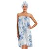 Bulletgxll Blue Leaves Women's Shower Wrap Towel Set of 3 Adjustable Spa Body Wrap Super Absorbent Bathrobe with Hair Towel & Headband view 1