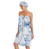 Bulletgxll Blue Leaves Women's Shower Wrap Towel Set of 3 Adjustable Spa Body Wrap Super Absorbent Bathrobe with Hair Towel & Headband view 3