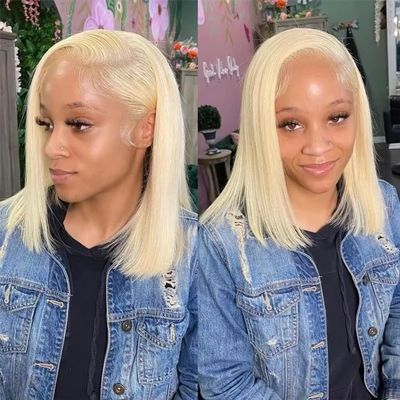 13X4 HD Transparent Pre Plucked 613 Blonde Blunt Bob Wig Human Hair Lace Front Wigs With Baby Hair Natural Hairline Glueless Wigs Human Hair Pre Cut Honey Blonde Bob Lace Frontal Wigs For Black Women