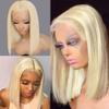 13X4 HD Transparent Pre Plucked 613 Blonde Blunt Bob Wig Human Hair Lace Front Wigs With Baby Hair Natural Hairline Glueless Wigs Human Hair Pre Cut Honey Blonde Bob Lace Frontal Wigs For Black Women view 2