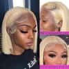 13X4 HD Transparent Pre Plucked 613 Blonde Blunt Bob Wig Human Hair Lace Front Wigs With Baby Hair Natural Hairline Glueless Wigs Human Hair Pre Cut Honey Blonde Bob Lace Frontal Wigs For Black Women view 3