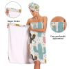 Bulletgxll Cartoon Cactus Women's Shower Wrap Towel Set of 3 Adjustable Spa Body Wrap Super Absorbent Bathrobe with Hair Towel & Headband view 4
