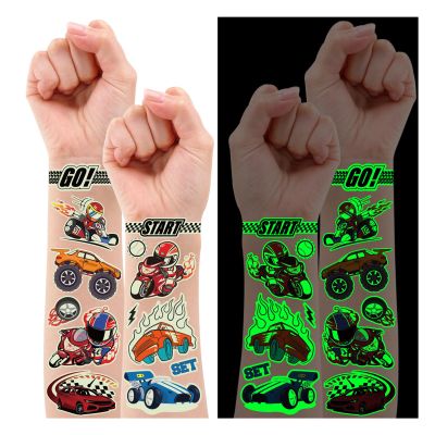 PARTYWIND 265 Styles (30 Sheets) Glow Cars Kids Temporary Tattoos for Boys, Cars Birthday Decorations Party Supplies Favors, Car Tattoo Stickers for Boys Birthday Gifts Games Accessories