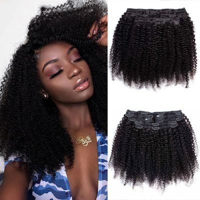 VTAOZI Afro Kinky Curly Clip in Hair Extensions Real Human Hair for Black Women Brazilian Kinky Curly Human Hair Clip in Extensions 7Pcs with 18Clips 120G/Set Natural Black 22 Inch