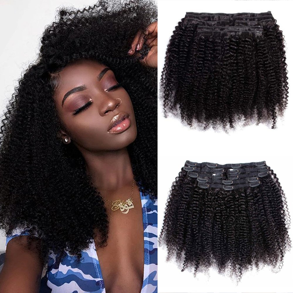 VTAOZI Afro Kinky Curly Clip in Hair Extensions Real Human Hair for Black Women Brazilian Kinky Curly Human Hair Clip in Extensions 7Pcs with 18Clips 120G/Set Natural Black 22 Inch